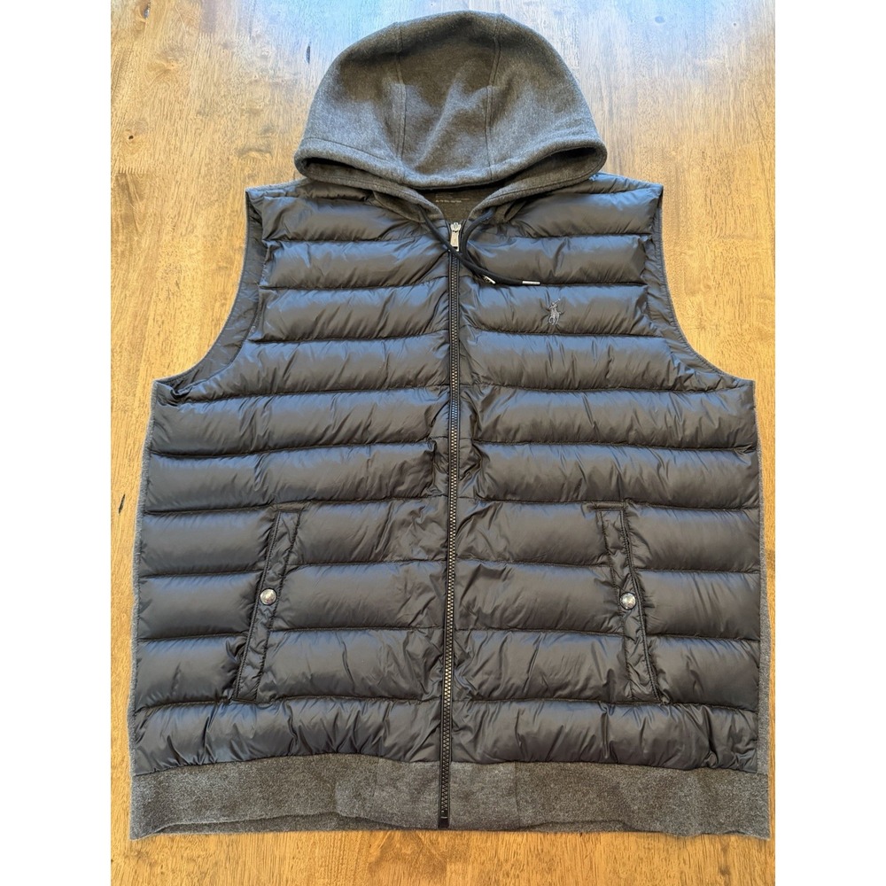 Polo Ralph Lauren Men's Black Hooded Hybrid Down Puffer Vest XL